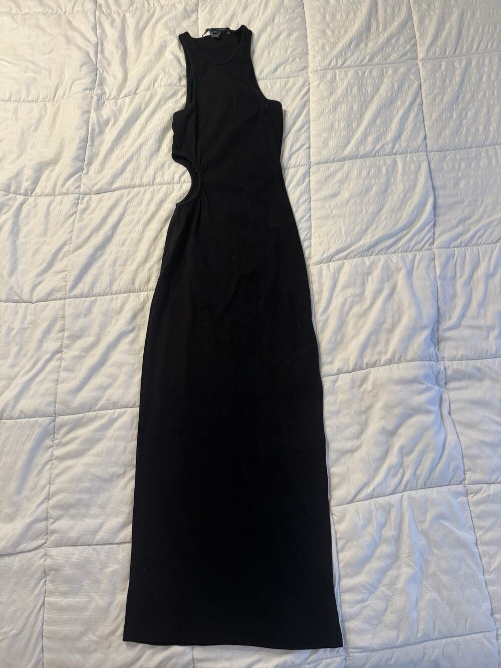 French Connection Black Maxi Dress Side Cutout Sleeveless Ribbed XS